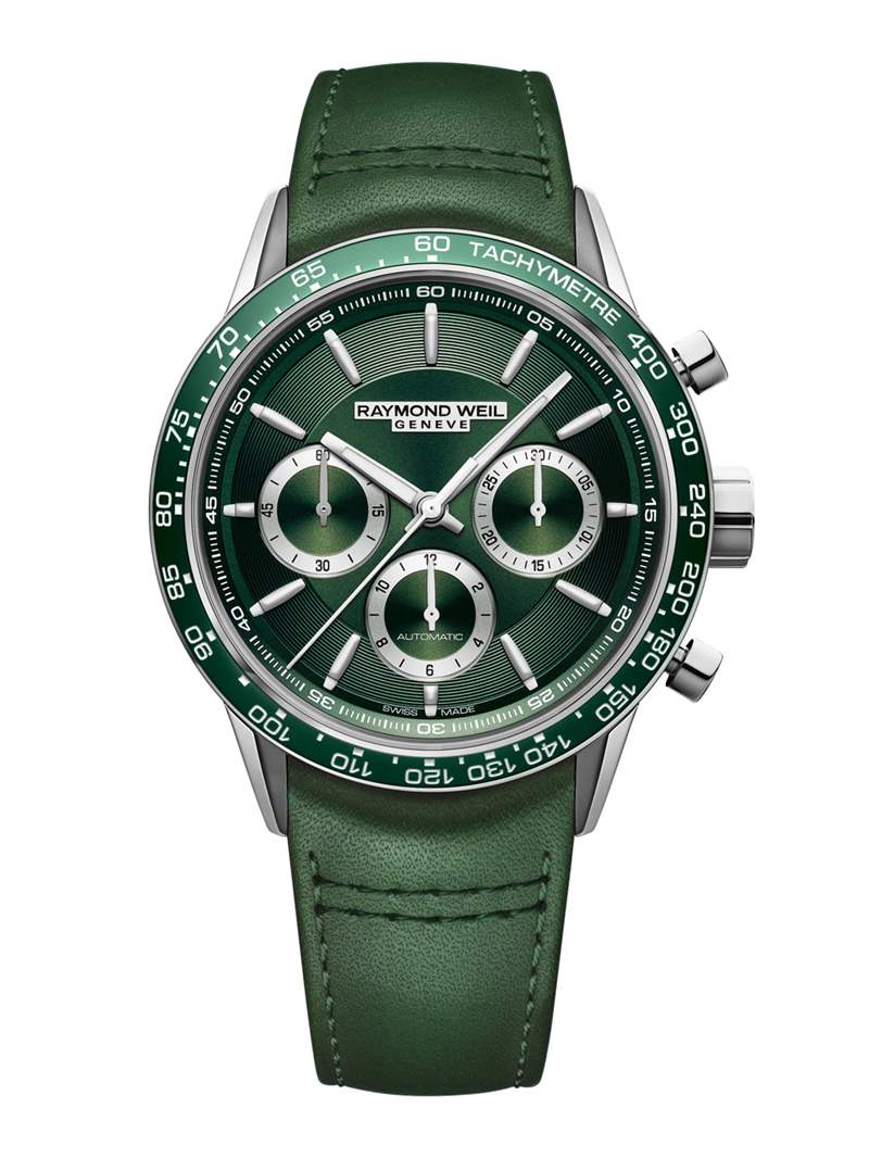 Raymond Weil佩戴Freelancer7741綠色計時腕表-復(fù)刻表