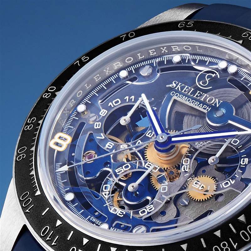 改裝錶品牌透過藍寶石水晶強化面盤層次感。(Source:SKELETON CONCEPT) 勞力士Daytona 116520改裝手表藍寶石面盤加藍色機芯零件超獨特-復刻表