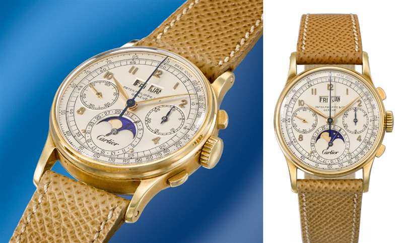 佳士得即將拍賣:百達翡麗Ref.1518萬年歷計時碼表,唯一已知配有Cartier雙簽面盤-復刻表