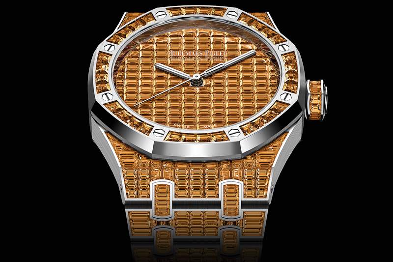 橙色鑲鉆皇家橡樹腕表