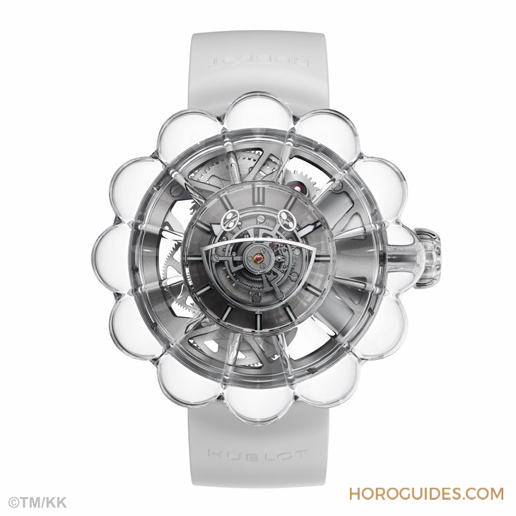 HUBLOT - 12辦花型透明藍寶石表殼！ 村上隆微笑小花仙氣爆棚了｜Hublot MP-15村上隆藍寶石陀飛輪腕表