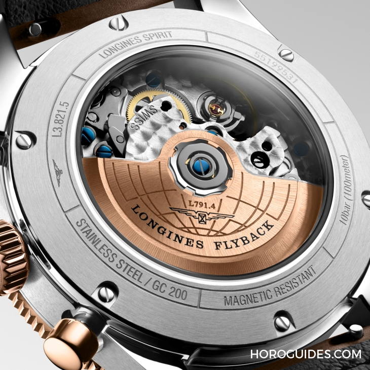 LONGINES - SPIRIT - L3.802.1.53.6 - LONGINES Spirit再掀熱潮！ Spirit Zulu Time鈦金屬腕表與計時秒表間金新色登場